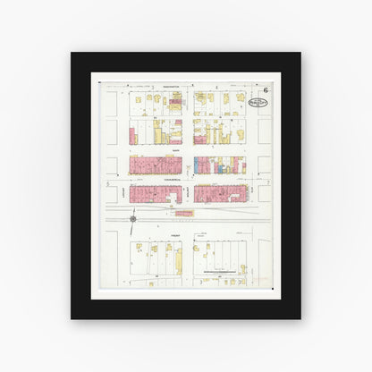 Old map wall art mockup — black gallery frame with white mat — Sanborn Fire Insurance Map from Pierce City, Lawrence County, Missouri (1918), Sheet #0006