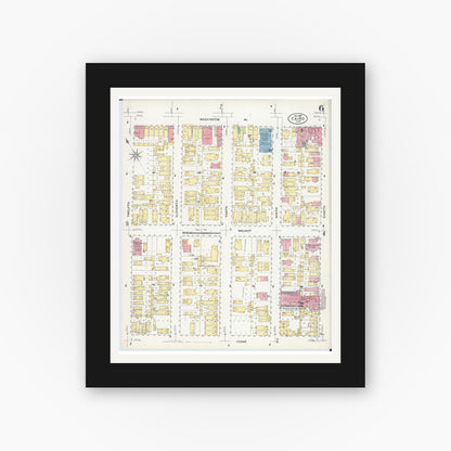 Old map wall art mockup — black gallery frame with white mat — Sanborn Fire Insurance Map from Cairo, Alexander County, Illinois (1907), Sheet #0006