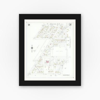 Old map wall art mockup — black gallery frame with white mat — Sanborn Fire Insurance Map from Beloit, Rock County, Wisconsin (1939), Sheet #0021