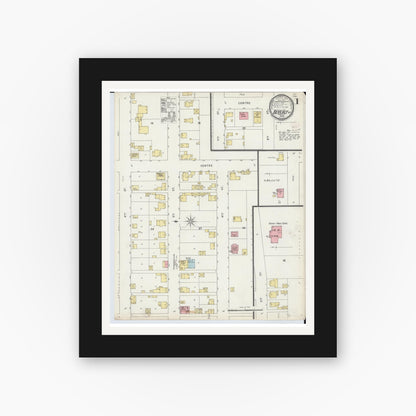 Old map wall art mockup — black gallery frame with white mat — Sanborn Fire Insurance Map from Beverly, Washington County, Ohio (1895), Sheet #0001
