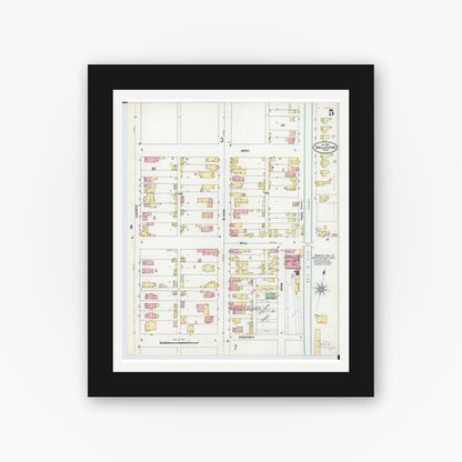 Old map wall art mockup — black gallery frame with white mat — Sanborn Fire Insurance Map from Chillicothe, Ross County, Ohio (1900), Sheet #0005