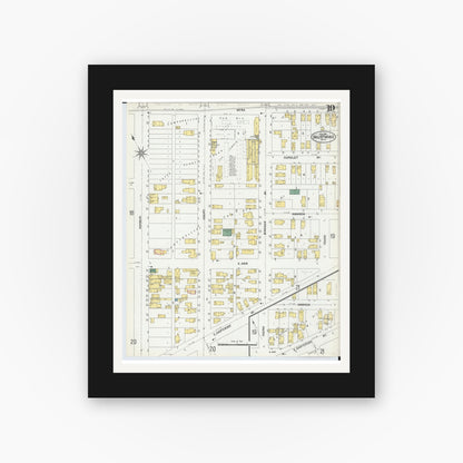 Old map wall art mockup — black gallery frame with white mat — Sanborn Fire Insurance Map from Sault Sainte Marie, Chippewa County, Michigan (1902), Sheet #0019