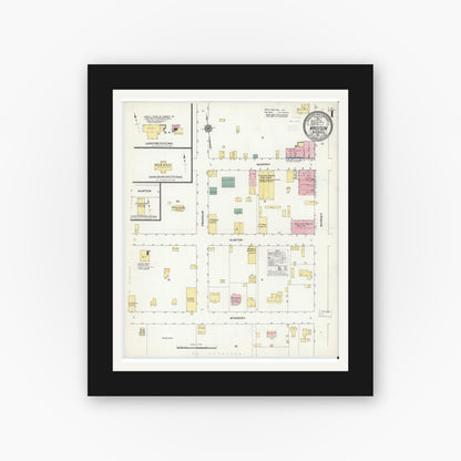Old map wall art mockup — black gallery frame with white mat — Sanborn Fire Insurance Map from Madison, Rockingham County, North Carolina (1910) - Complete Map Set
