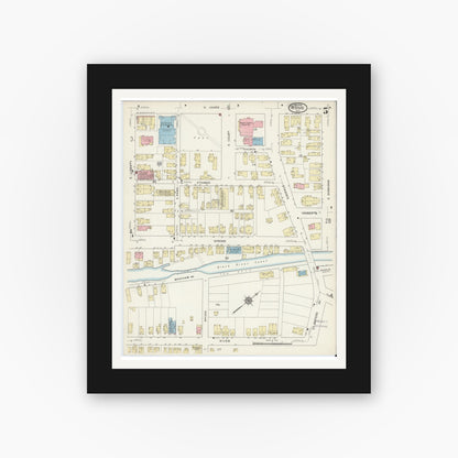 Old map wall art mockup — black gallery frame with white mat — Sanborn Fire Insurance Map from Rome, Oneida County, New York (1914), Sheet #0005