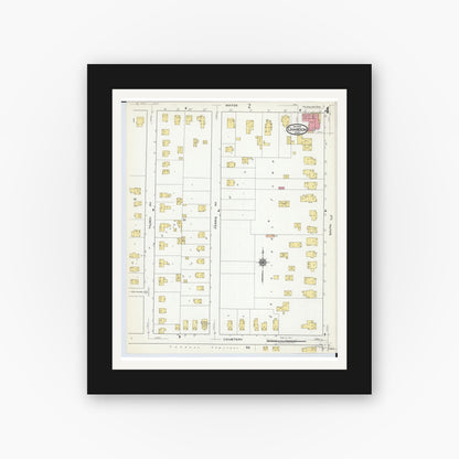 Old map wall art mockup — black gallery frame with white mat — Sanborn Fire Insurance Map from Chardon, Geauga County, Ohio (1918), Sheet #0004