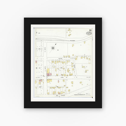 Old map wall art mockup — black gallery frame with white mat — Sanborn Fire Insurance Map from Ironton, Lawrence County, Ohio (1909), Sheet #0011