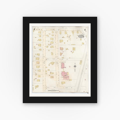 Old map wall art mockup — black gallery frame with white mat — Sanborn Fire Insurance Map from Lancaster, Dallas County, Texas (1939), Sheet #0004