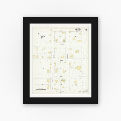 Old map wall art mockup — black gallery frame with white mat — Sanborn Fire Insurance Map from Madison, Madison County, Florida (1909), Sheet #0002