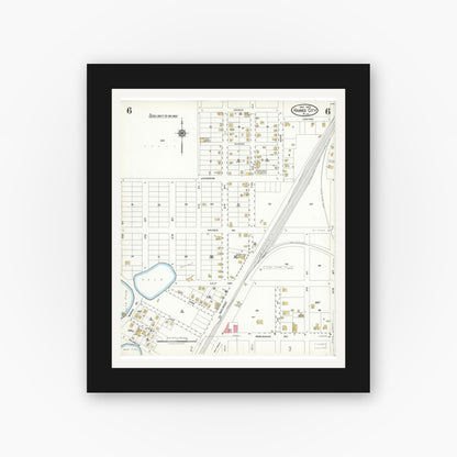 Old map wall art mockup — black gallery frame with white mat — Sanborn Fire Insurance Map from Haines City, Polk County, Florida (1923), Sheet #0006