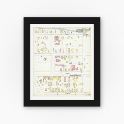 Old map wall art mockup — black gallery frame with white mat — Sanborn Fire Insurance Map from Franklin, Venango County, Pennsylvania (1896), Sheet #0008