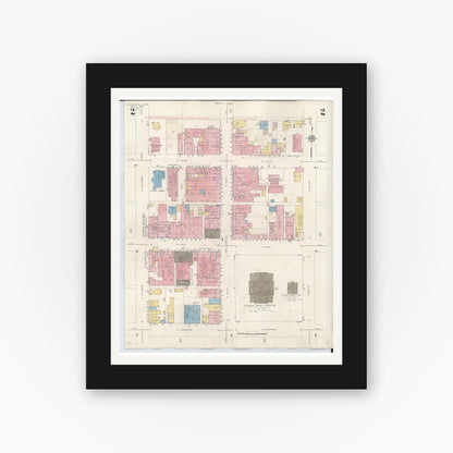Old map wall art mockup — black gallery frame with white mat — Sanborn Fire Insurance Map from Wilmington, Clinton County, Ohio (1949), Sheet #0002