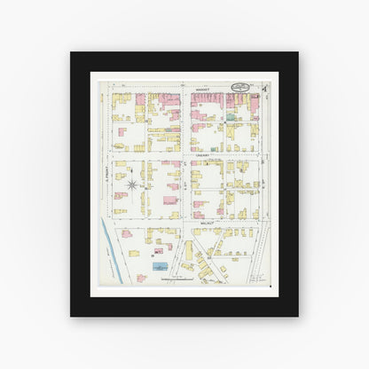 Old map wall art mockup — black gallery frame with white mat — Sanborn Fire Insurance Map from Clearfield, Clearfield County, Pennsylvania (1892), Sheet #0004