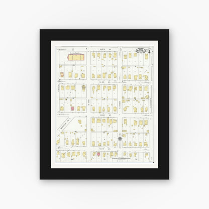 Old map wall art mockup — black gallery frame with white mat — Sanborn Fire Insurance Map from Bicknell, Knox County, Indiana (1921), Sheet #0004
