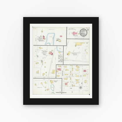 Old map wall art mockup — black gallery frame with white mat — Sanborn Fire Insurance Map from Martinsville, Clark County, Illinois (1898), Sheet #0001