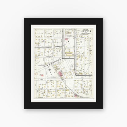 Old map wall art mockup — black gallery frame with white mat — Sanborn Fire Insurance Map from Victoria, Victoria County, Texas (1917), Sheet #0007