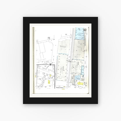 Old map wall art mockup — black gallery frame with white mat — Sanborn Fire Insurance Map from Honolulu, Oahu County, Hawaii (1955), Sheet #0162