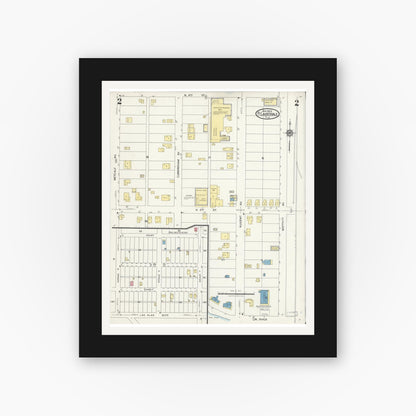 Old map wall art mockup — black gallery frame with white mat — Sanborn Fire Insurance Map from Fort Lauderdale, Broward County, Florida (1924), Sheet #0002