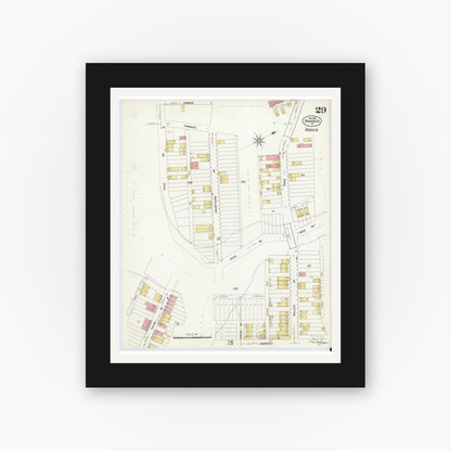 Old map wall art mockup — black gallery frame with white mat — Sanborn Fire Insurance Map from Braddock, Allegheny County, Pennsylvania (1908), Sheet #0029