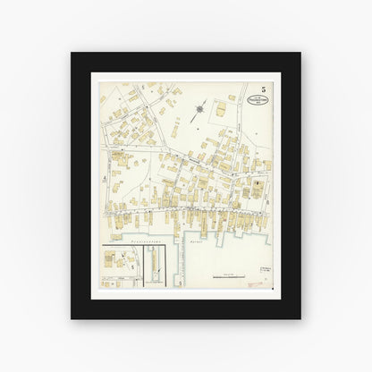 Old map wall art mockup — black gallery frame with white mat — Sanborn Fire Insurance Map from Provincetown, Barnstable County, Massachusetts (1912), Sheet #0005
