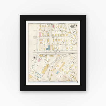 Old map wall art mockup — black gallery frame with white mat — Sanborn Fire Insurance Map from Bicknell, Knox County, Indiana (1946), Sheet #0009