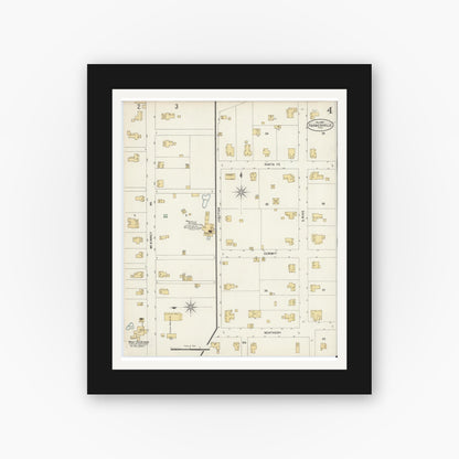 Old map wall art mockup — black gallery frame with white mat — Sanborn Fire Insurance Map from Farmersville, Collin County, Texas (1897), Sheet #0004