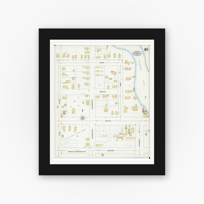 Old map wall art mockup — black gallery frame with white mat — Sanborn Fire Insurance Map from Owosso, Shiawassee County, Michigan (1900), Sheet #0010