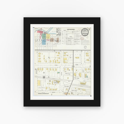 Old map wall art mockup — black gallery frame with white mat — Sanborn Fire Insurance Map from Port Clinton, Ottawa County, Ohio (1898), Sheet #0001