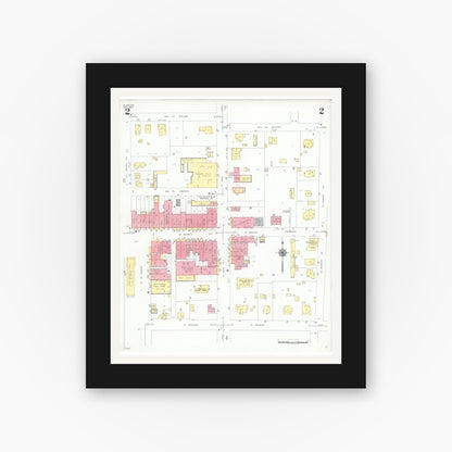 Old map wall art mockup — black gallery frame with white mat — Sanborn Fire Insurance Map from Plano, Collin County, Texas (1949), Sheet #0002