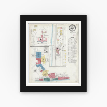 Old map wall art mockup — black gallery frame with white mat — Sanborn Fire Insurance Map from Chester, Randolph County, Illinois (1906), Sheet #0001