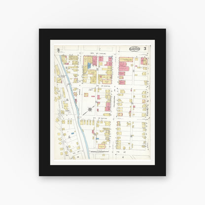 Old map wall art mockup — black gallery frame with white mat — Sanborn Fire Insurance Map from Barnesboro, Cambria County, Pennsylvania (1923), Sheet #0003
