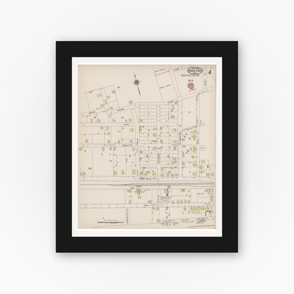 Old map wall art mockup — black gallery frame with white mat — Sanborn Fire Insurance Map from Eagle Lake, Colorado County, Texas (1922), Sheet #0004