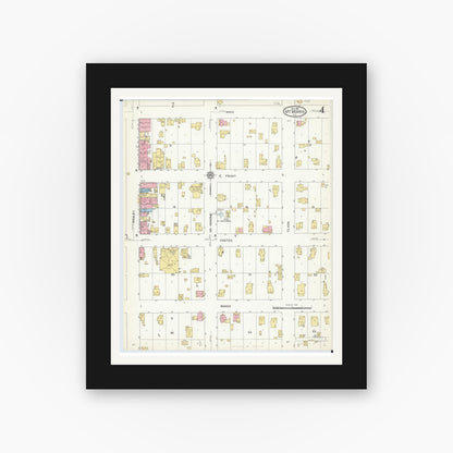 Old map wall art mockup — black gallery frame with white mat — Sanborn Fire Insurance Map from Mount Morris, Ogle County, Illinois (1912), Sheet #0004