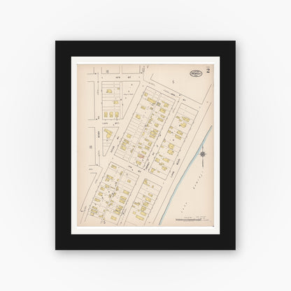 Old map wall art mockup — black gallery frame with white mat — Sanborn Fire Insurance Map from Bemidji, Beltrami County, Minnesota (1922), Sheet #0002