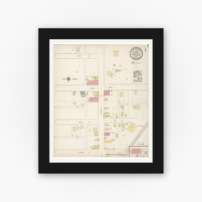 Old map wall art mockup — black gallery frame with white mat — Sanborn Fire Insurance Map from Manteca, San Joaquin County, California (1913) - Complete Map Set