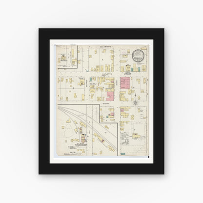 Old map wall art mockup — black gallery frame with white mat — Sanborn Fire Insurance Map from Marlette, Sanilac County, Michigan (1893), Sheet #0001