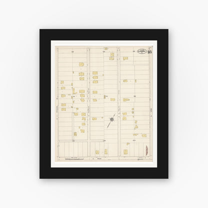 Old map wall art mockup — black gallery frame with white mat — Sanborn Fire Insurance Map from Alhambra, Los Angeles County, California (1912), Sheet #0018