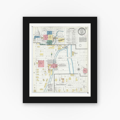 Old map wall art mockup — black gallery frame with white mat — Sanborn Fire Insurance Map from Alma, Gratiot County, Michigan (1902), Sheet #0001
