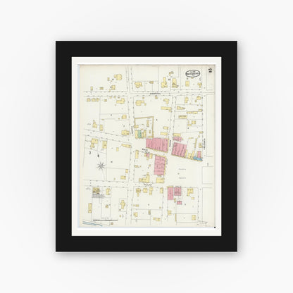 Old map wall art mockup — black gallery frame with white mat — Sanborn Fire Insurance Map from Nacogdoches, Nacogdoches County, Texas (1896), Sheet #0002