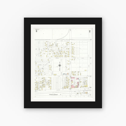 Old map wall art mockup — black gallery frame with white mat — Sanborn Fire Insurance Map from Pasadena, Harris County, Texas (1940), Sheet #0002