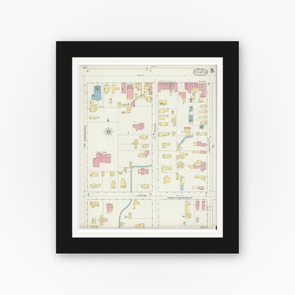 Old map wall art mockup — black gallery frame with white mat — Sanborn Fire Insurance Map from Palmyra, Wayne County, New York (1894), Sheet #0005