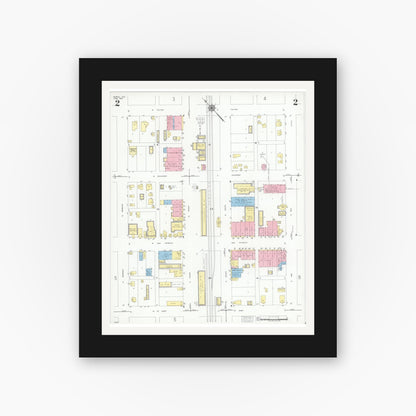 Old map wall art mockup — black gallery frame with white mat — Sanborn Fire Insurance Map from Mathis, San Patricio County, Texas (1950), Sheet #0002