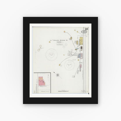 Old map wall art mockup — black gallery frame with white mat — Sanborn Fire Insurance Map from Findlay, Hancock County, Ohio (1895), Sheet #0023