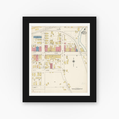 Old map wall art mockup — black gallery frame with white mat — Sanborn Fire Insurance Map from Hurley, Iron County, Wisconsin (1922), Sheet #0006