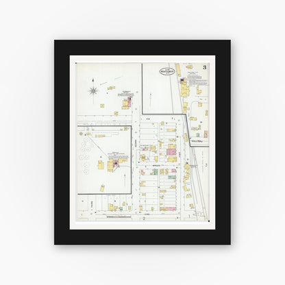 Old map wall art mockup — black gallery frame with white mat — Sanborn Fire Insurance Map from Montgomery, Le Sueur  County, Minnesota (1899), Sheet #0003