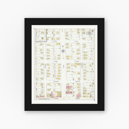 Old map wall art mockup — black gallery frame with white mat — Sanborn Fire Insurance Map from Herrin, Williamson County, Illinois (1905), Sheet #0003