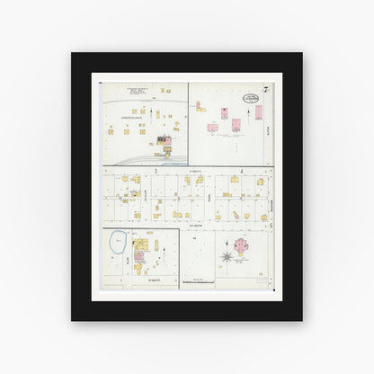 Old map wall art mockup — black gallery frame with white mat — Sanborn Fire Insurance Map from Lebanon, Saint Clair County, Illinois (1906), Sheet #0007