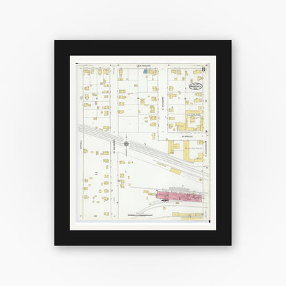 Old map wall art mockup — black gallery frame with white mat — Sanborn Fire Insurance Map from Marshall, Calhoun County, Michigan (1916), Sheet #0008