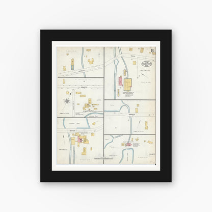 Old map wall art mockup — black gallery frame with white mat — Sanborn Fire Insurance Map from Foxboro, Norfolk County, Massachusetts (1903), Sheet #0008