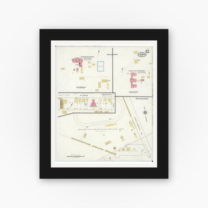 Old map wall art mockup — black gallery frame with white mat — Sanborn Fire Insurance Map from London, Madison County, Ohio (1921), Sheet #0012