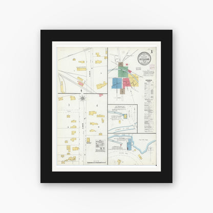 Old map wall art mockup — black gallery frame with white mat — Sanborn Fire Insurance Map from Pittsford, Monroe County, New York (1905), Sheet #0001